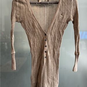 Abercrombie & Fitch Button-Up Ribbed Cardigan in Tan